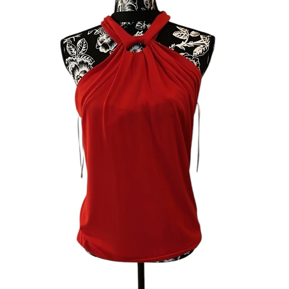 Micheal Kors size Large cherry red sleeveless top key hole back oversized